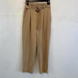 LOVE, BONITO tan high rise paper bag waist belted trousers sz 4